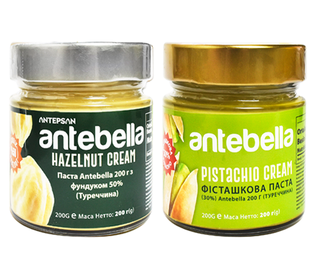 Набір: Фісташкова паста 30% Antebella 200 г + Паста Antebella 200г з фундуком 50%