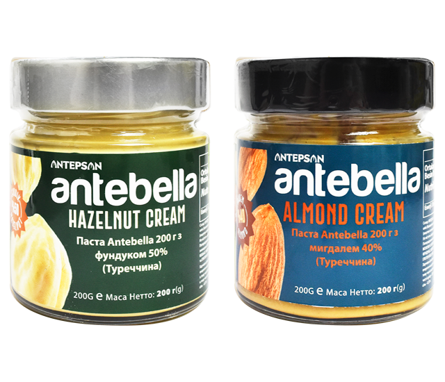 Набір: Паста Antebella 200 г з мигдалем 40% + Паста Antebella 200 г з фундуком 50%